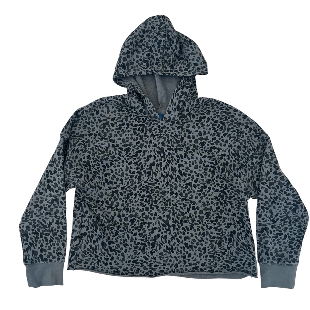 Old Navy Girls XL (14-16) Hoodie Pullover Slouchy Cropped Raw Hem Gray Leopard
